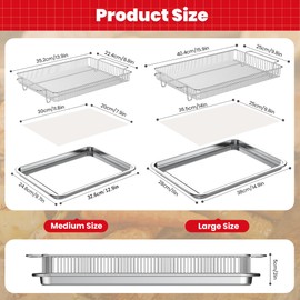 Air Fryer Basket for Oven,Ease Of Cleaning,Air Fryer Basket and Stainless Steel Baking Tray Pant Oven with 50 Sheets Parchment Papers,Air Fryer Pan Rack for Cooking Baking Dishwasher (2 Set M+L)