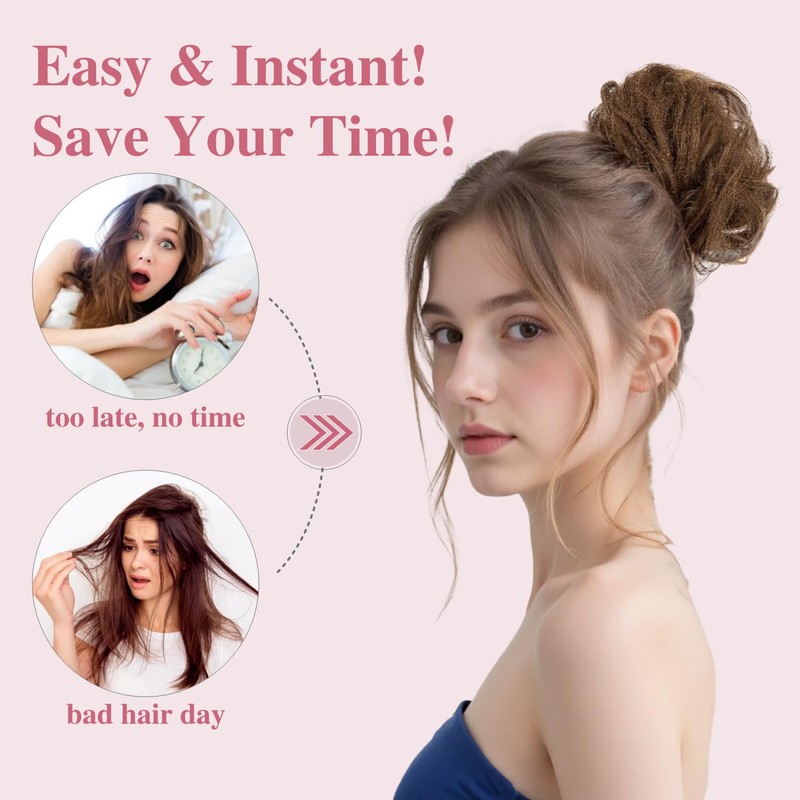 TESSHAIR Thick Human Hair Messy Bun, 100% Real Hair Bun