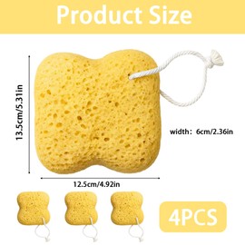 Bath Sponge, 4 Pack Natural Sponge for Shower, Ultra-Soft Exfoliating Body Sponge for Sensitive Skin, Gentle Deep Cleansing, 13.5x12.5x6 Cm