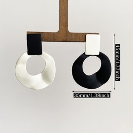 Unique Minimalist 70s 80s Vintage Metal Black White Round Circle Dangle Drop Earrings Elegant Chic Dainty Geometry Stud Earring for Women Statement Jewelry Gifts (Black White)