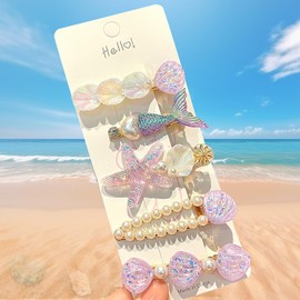 5 pieces - Mermaid, Pearl, shell, starfish, multicolor hair clip with sequin duck beak clip, non-slip and non-hair damage (purple)