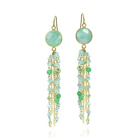 AeraVida Enchanted Dyed Light Green Quartz Stone and Crystal Chain Tassel Dangle Earrings Elegant Earrings for Women Stone Accessories Jewelry Gift Brass Quartz, Brass, Quartz