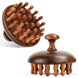 2 Stück Kopfmassage Bürste aus Holz, 2 in1 Kopfhaut Massagebürste und Haarkämm, Kopfhaut Kamm zum Ausbaggern der Meridiane, Scheiben Massagebürste mit Griff, Sandelholz Massage Kamm für Scalp