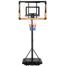 Yaheetech Portable Basketball Hoop System Basketball Goals Set Freestanding Basketball Stand 28'' PVC Backboard System 7ft-8ft Height with Wheels for Indoor/Outdoor Sports
