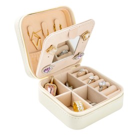 KElofoN Travel jewelry case Travel jewelry box Travel Jewelry Organizer Small Jewelry Organizer Box for Girls Women with Mirror(White