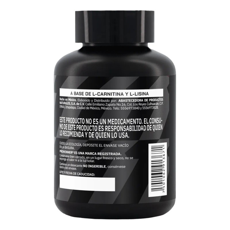 Suplemento L- Carnitina (240 Mg) (60 Caps) Prowinner Sin Sabor