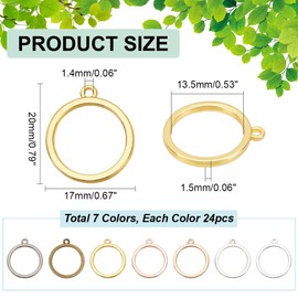 PH PandaHall 168pcs 17mm Round Open Bezel Connector Charms 7 Colors Hollow Bezel Pendants Blanks Frame Pendants Open Bezel Trays Bezel Connector Charms for DIY Craft UV Resin Pressed Flower Jewelry,