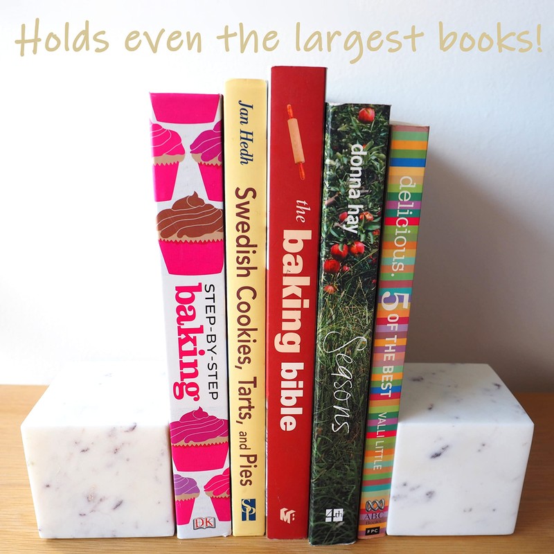 Marble Bookends Handcrafted Heavy Marble Cube Square Bookshelf Decor Set