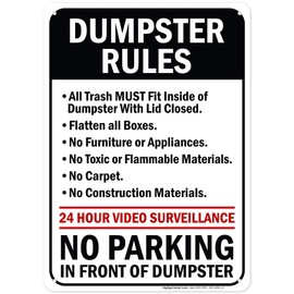 Dumpster Rules Sign, 10x14 Inches, Rust Free .040 Aluminum, Fade Resistant, Made in USA by My Sign Center