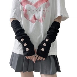 NICENEEDED Women Knitted Arm Warmers, Cosplay Lolita Cute Fingerless, Mittens Thumb Hole Gloves Long Fingerless Gloves