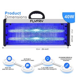 FLYFRY Bug Zapper Indoor, Electric Insect Fly Insect Killer Mosquito Pest Lamp Electrocutor for Mosquitoes Flies Insects Bugs Gnats Moths Wasps Hornets (40W Bug Zapper (2 Units))