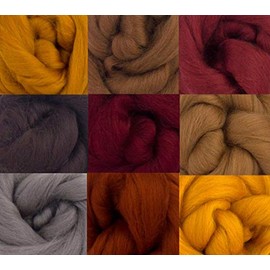 Molten Designs Merino Felting Wool Tops Pack of 9 - Autumn Tones
