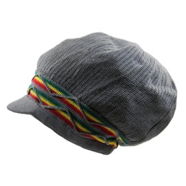 RW 100% Cotton Rasta Dreadlock Wave Beanie Visor (Gray/Rasta), One Size