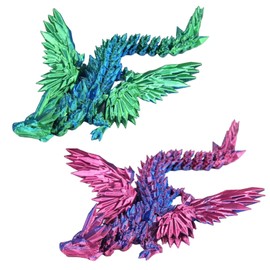 3D Printed Dragon, Fidget Toy, 2 Pcs Articulated Dragon with Wings, Crystal Dragon Ornament, 3D Printed Toys, Dragon Fidget Toy for Home Office Decor Executive Desk Toy