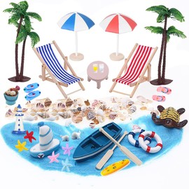 EIKEJI Pack of 31 Beach Micro Landscape Mini Lounger Chair Beach Chair Parasol Small Palm Tree Decoration Accessories, Miniature Ornament Set for DIY, Zen Garden Decoration, Unique Money Gift