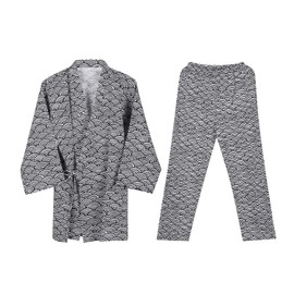 Haozaikeji Men's Japanese Yukata Set - Short Kimono Nightwear - Cotton Loose Pajamas Suit for Hotel Home