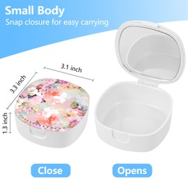 TIHYWR Retainer Case, Denture Case Night Guard Mouth Guard With Mirror and Ventilation Holes,Pink Flower