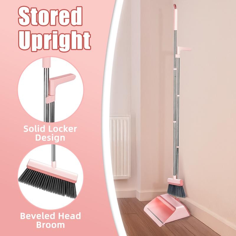 KZKR Pink Broom and Dustpan Set with Adjustable Handle for
