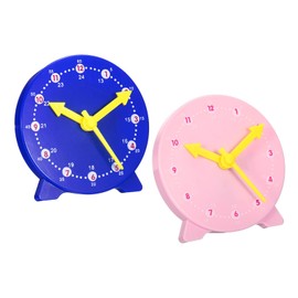 PATIKIL 4 inch Teaching Clock, 2 Pack Learn Clock Learning Tell Time Analog Clock Demonstration Clock 24 Hour 3 Pointers Geared Movement for Classroom Teacher, Blue Pink