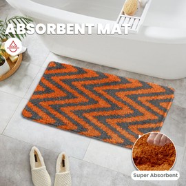 Velosso New Chevron Stripes Greek Style Large Scroll 2 Piece Bath Mat Set Anti Slip Super Absorbent Bath Mat & Pedestal Set (Orange)