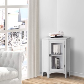 Elegant Home Fashions Madison Wooden Corner Floor Cabinet with Glass Door, White