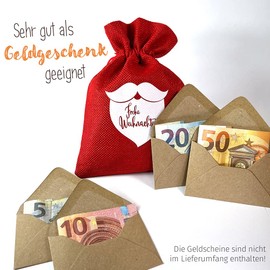 beriluDesign Voucher Bag with 12 Folding Cards for Writing on and 12 Kraft Paper Envelopes for Christmas