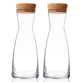 Bormioli Rocco Set Of 2 Ypsilon Carafe With Natural Cork Top Lid, 36.5 Oz. Star Glass Pitcher For Water, Juice, Ice Tea Or Wine.
