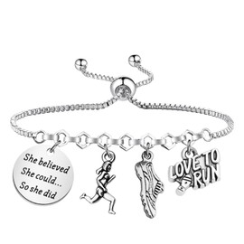PLITI Run Gift Running Lover Gift Marathon Team Gift She Believed She Could So She Did Runner Bracelet For Women (believed run bgCA)