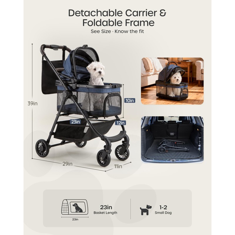 OJCME 3 in 1 Pet Carrier Stroller with Detachable Carrier,
