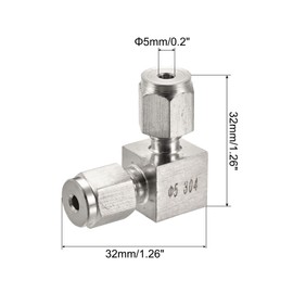 sourcing map Compression Tube Fitting 5mm to 5mm OD Tube 304 Stainless Steel Union Elbow 90 Degree Double Ferrule Coupling Connector