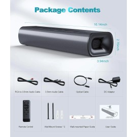 KMOUK Bluetooth 5.0 Soundbar, 2.0 Channel Wireless Sound Bars for TV/PC/Home