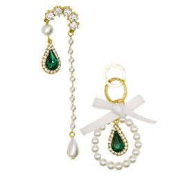 BESPORTBLE Pair Asymmetric Pearl Ribbon Earrings for Women Fine Crafted Alloy Studs Comfortable to Wear for Party Dance and Daily Fashion