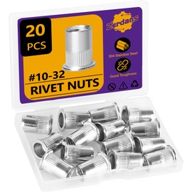 #10-32 Rivet Nut, 20PCS Rivnut Nutsert 304 Stainless Steel Rivets Flat Head Rivnut Threaded Insert Nuts Assortment for Furniture, Automotive and Industrial Applications (#10-32)
