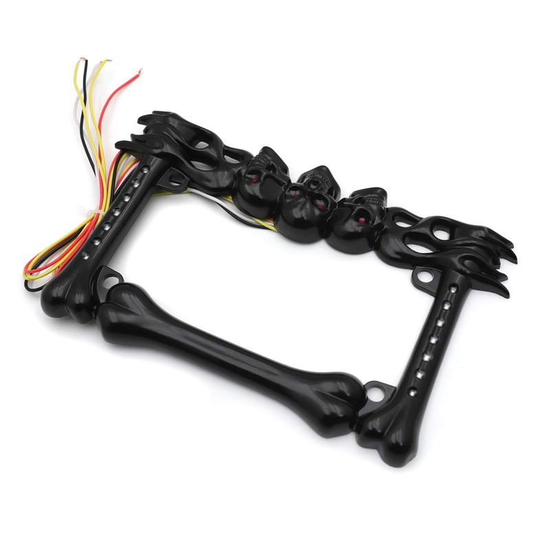 XKMT- Black Cruiser Accessories Skull & Flame LED License Plate