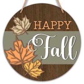 Beshoul Welcome Sign for Front Door, Happy Autumn Door Sign Decor, 10" Fall Round Wood Sign Hanging for Outdoor Farmhouse Garden Porch Home - A06