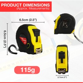 3 Metre Retractable Tape Measure with Dual Break Button Design, Tape Lock, Rubberised Grip and Protective Shell, Inches & Centimetres, Ideal for DIY Projects (3 metres)
