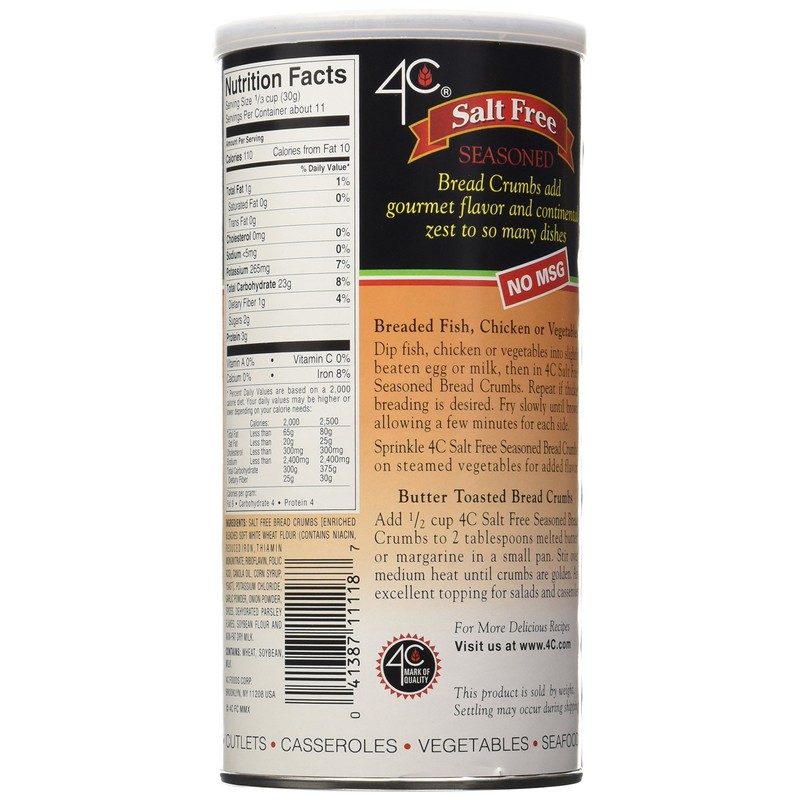 4C Salt Free Seasoned Bread Crumbs-12 oz - Pack Of