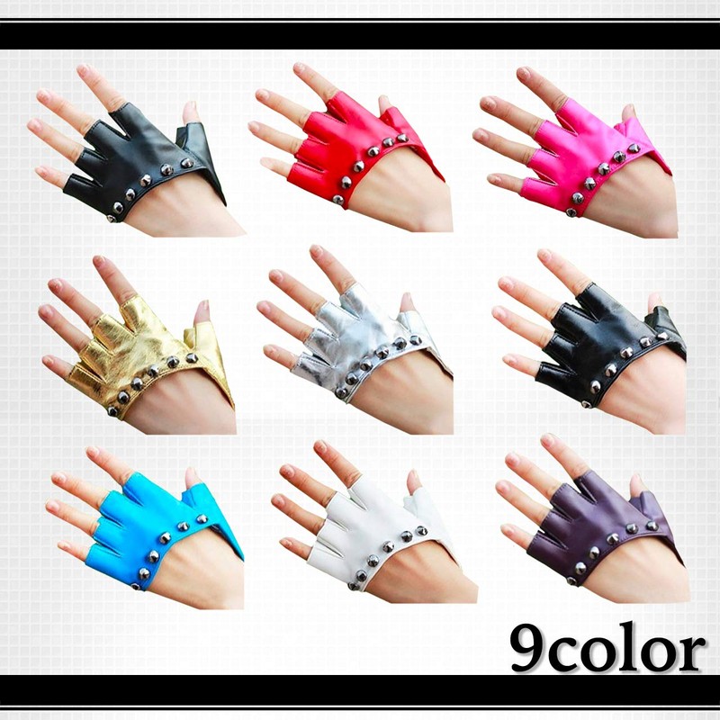 White Fang NT065 Women's Leather Gloves Fingerless Punk Rock Studded