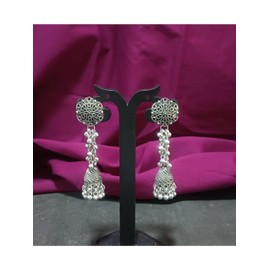 Efulgenz Antique Boho Oxidized Indian Earrings for Women Floral Metal Beaded Charms Earrings Jhumka Jhumki Earrings Set Indian Oxidized Jewelry Dangle Earrings Bohemian Statement Jewelry for Women