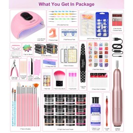 DouborQ Acrylic Nail Kit with Electric Nail Drill Nail Lamp False Nail Tips Starter Set Acrylic Nail Art Supplies for Beginner with Everything