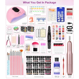 DouborQ Acrylic Nail Kit with Electric Nail Drill Nail Lamp False Nail Tips Starter Set Acrylic Nail Art Supplies for Beginner with Everything