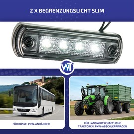 Web Truck Slim Marker Light, Marker Light, Dark Graphite, Economy Set, Outline Light, White, 12/24 V Marker Light, Position Light, Thin, 2 Pieces, Car, Bus, Truck, Car, ATV, Caravan, Trailer
