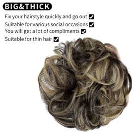 Messy Bun Hair Piece Hair Bun Thick Updo Scrunchies Hair Extensions Ponytail Hair Pieces for Women Girls Dark Brown Mix Ash Blonde