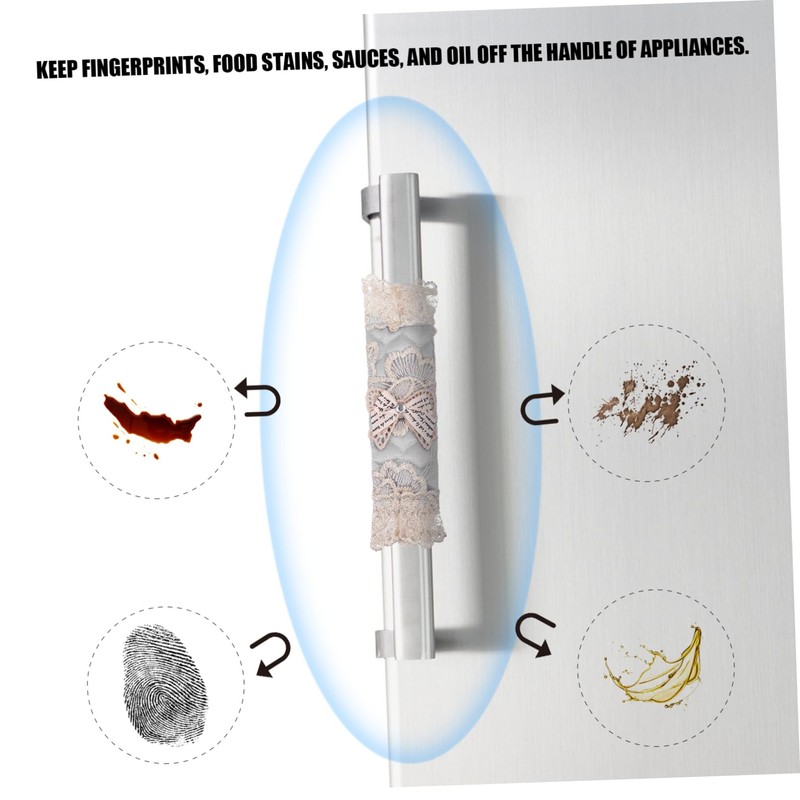 TEHAUX Fabric Door Handle Covers 2pcs Fridge Handle Protectors Lace