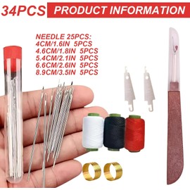 Juego de 34 agujas de coser, agujas coser a mano acero inoxidable con ojo 5 tamaños con kit hilos 3 colores para proyectos bordado, manualidades, reparación y acolchado