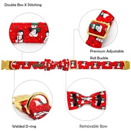 Lionheart glory Christmas Dog Collar, Red Dog Bow Collar penguin Adjustable Soft and Comfortable Bowtie Collars for Small Dogs Girl or Boy Pet Gift Fall Collar Dog Bow