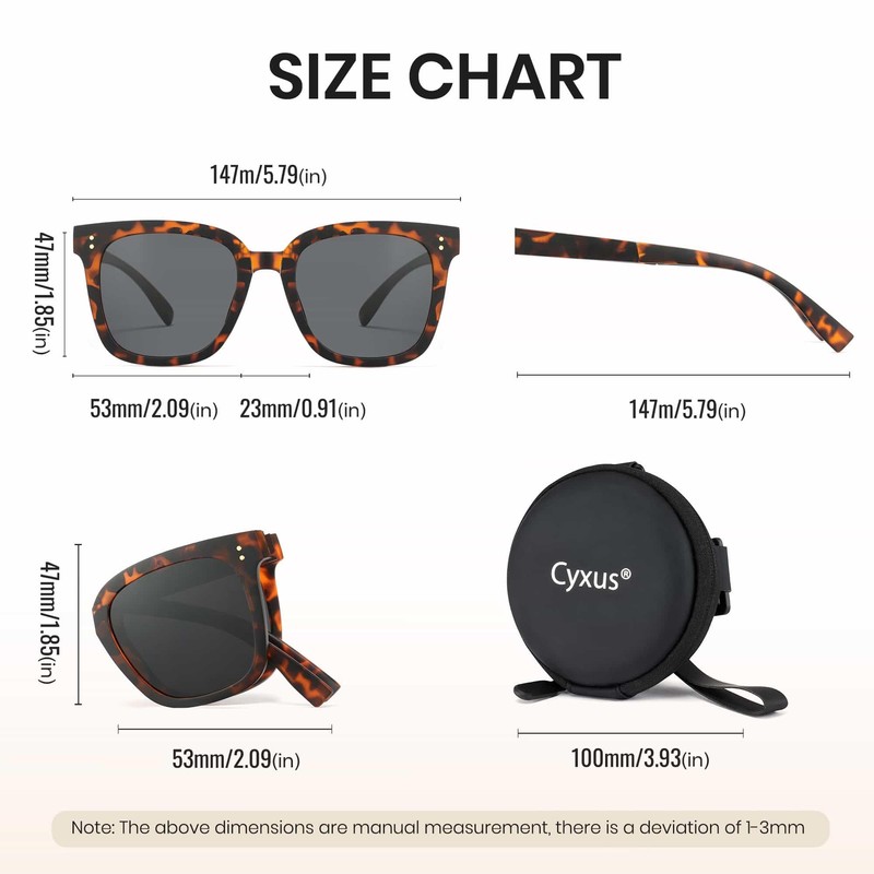 Cyxus P1577 Folding Sunglasses, Polarized Lenses, UV Protection, Small Face