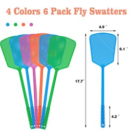 XEHAHOSH Fly Swatter Durable Plastic Heavy Duty Set, 6 Pack Colorful Can be Suspended Long Handle Flyswatter, Non-Slip Fly Swatter for Indoors, Classroom,Office and Outdoor