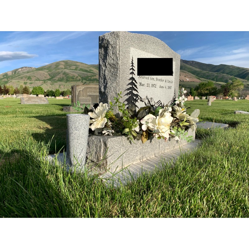 Optimum Memorial Slim Cemetery Flower Vase, Light Grey Granite, Plastic