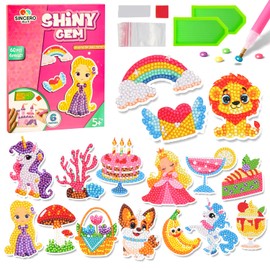 sinceroduct 60 Pcs 5D Diamond Art Stickers for Kids, 6 Theme Designs Diamond Art Kits and Diamond Painting for Kids, Diamond Art Accessories Best Gift for Girls Boys